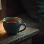 A cup of tea on a nightstand