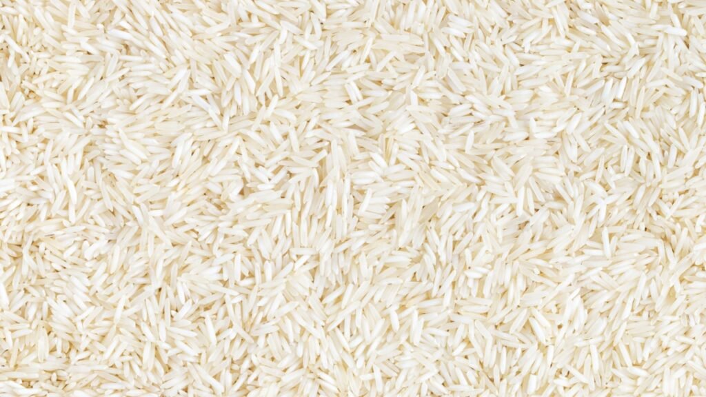 Basmati long white rice background, full frame