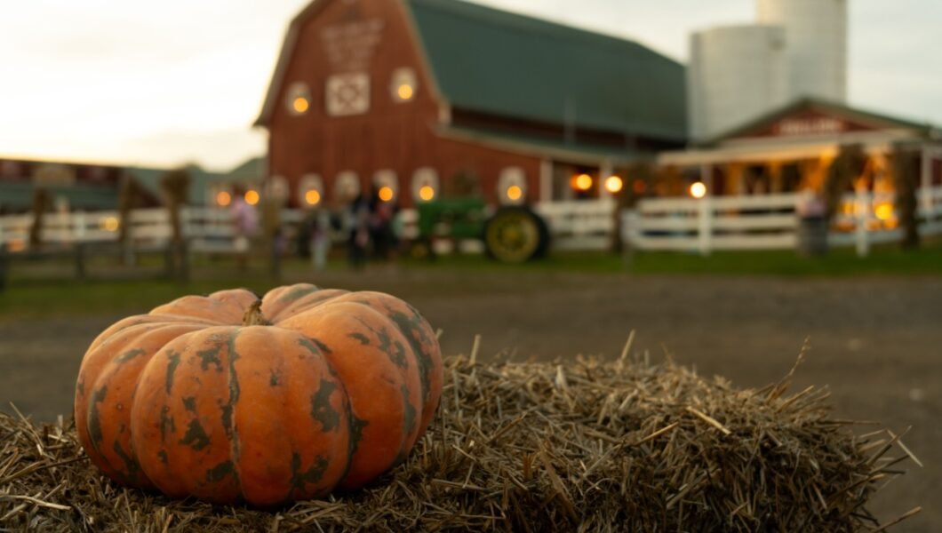 New England Autumn Jenne Farm House Red Barn Pond with Fall Foliage