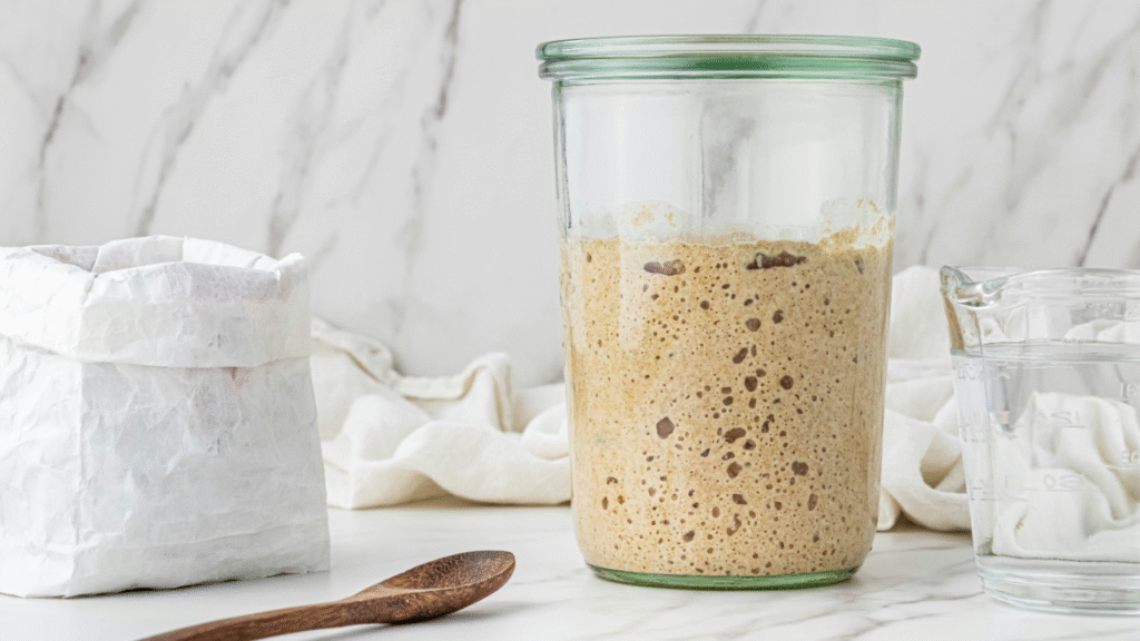 Sourdough sitting on a counter