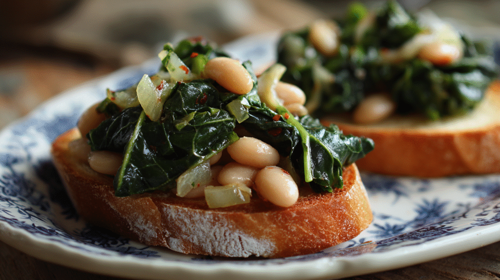 Vinegar-bright greens and beans on toast